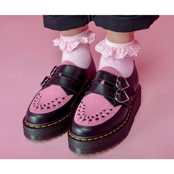 Doc Martens Shoes - Dr. Martens  Lazy Oaf Platform Pink Black Buckle Creeper collab Leather SZ 6/7